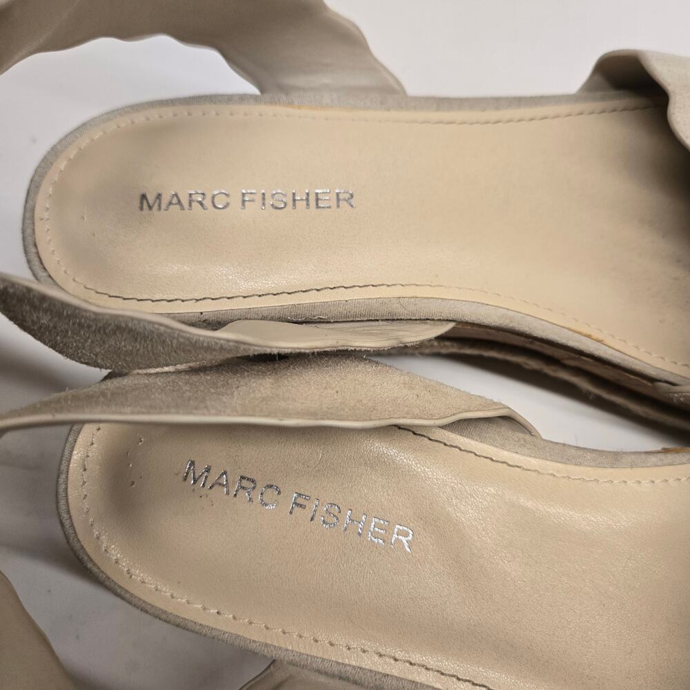 Marc Fisher Faithful Beige Suede Flatform Sandal 9.5 Espadrille Scalloped Boho - Picture 6 of 10